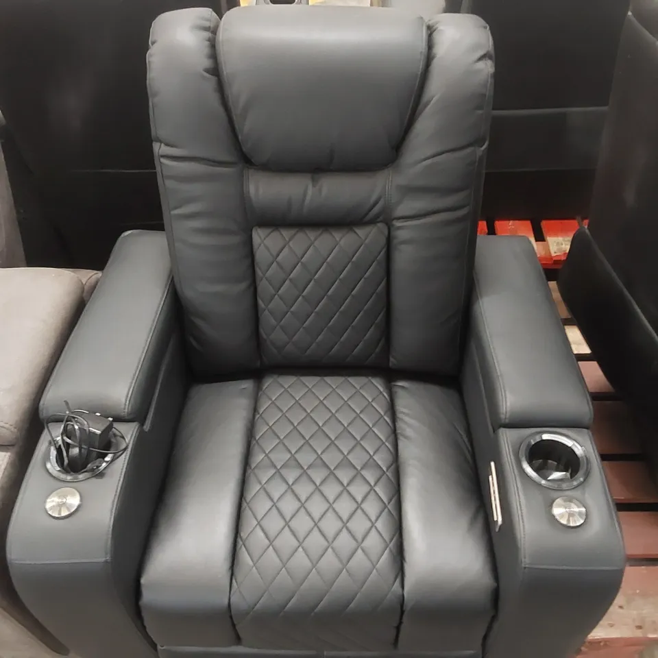 QUALITY DESIGNER FAUX LEATHER ELECTRIC RECLINING ARMCHAIR WITH CUPHOLERS 