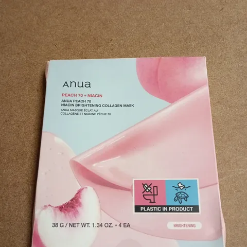 ANUA PEACH 70 + NIACIN BRIGHTENING COLLAGEN MASK – BOXED SET OF 4 X 38G