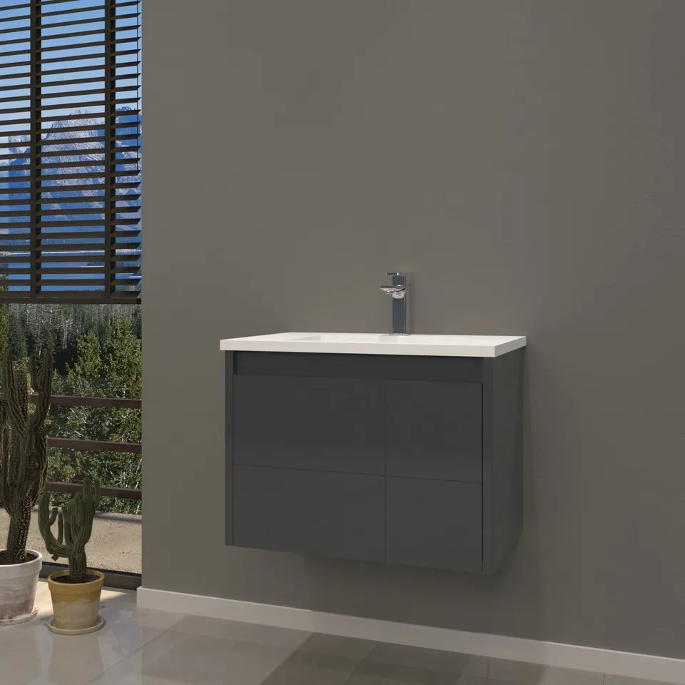 BOXED TOLEDO LIKYA 60CM VANITY CABINET ANTHRACITE GLOSS