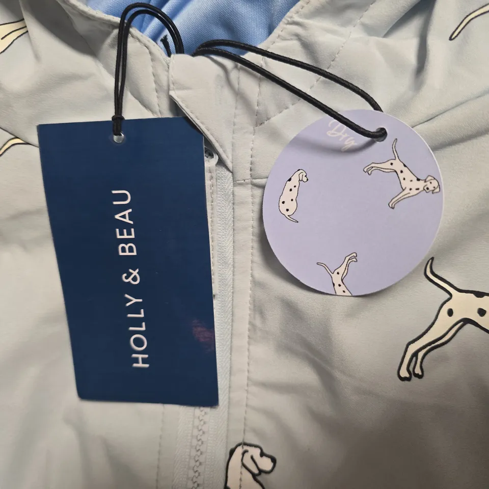 Holly & Beau Kids' Light-Blue Dalmatian Print colour changing raincoat-kids 5-6- no bag 