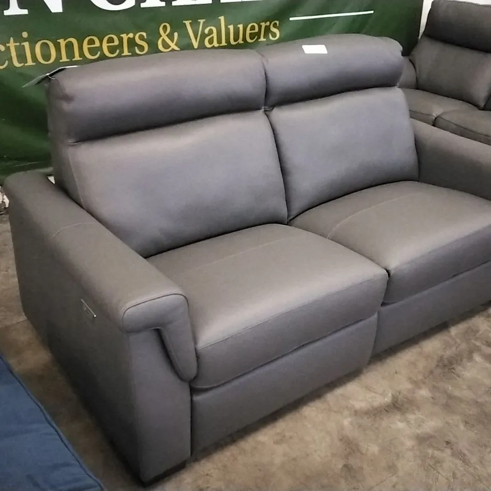 QUALITY ITALIAN DESIGNER ADRIANO POWER RECLINER SOFA IN ELEPHANT GREY LEATHER