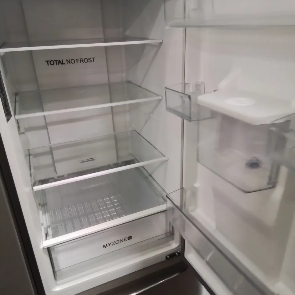HAIER HTR3619FWMP 345 LITRE 70/30 FREESTANDING FRIDGE FREEZER WITH MYZONE DRAWER - STAINLESS STEEL