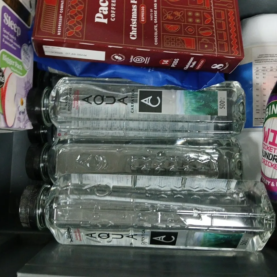 APPROXIMATELY 10 ASSORTED FOOD AND DRINK ITEMS TO INCLUDE PACT COFFEE PODS, WASABI PASTE, ETC