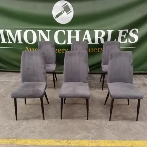 SET OF 6 DESIGNER GREY VELVET DINING CHAIRS