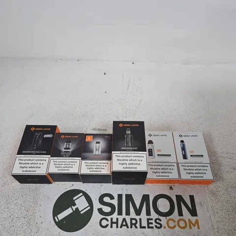APPROXIMATELY 20 ASSORTED GEEKVAPE E-CIG PRODUCTS AND ACCESSORIES IN VARIOUS COLOURS AND FLAVOURS