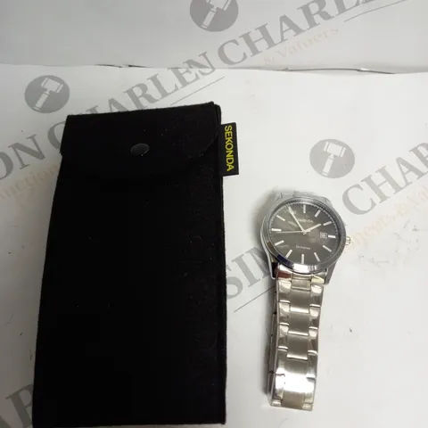 SEKONDA MENS BLACK DIAL LINK WATCH