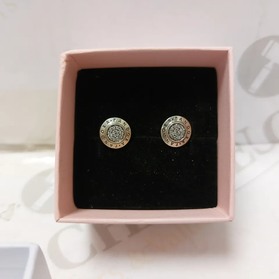 PANDORA SILVER SPARKLING LOGO WOMEN'S STUD EARRINGS S925 ALE