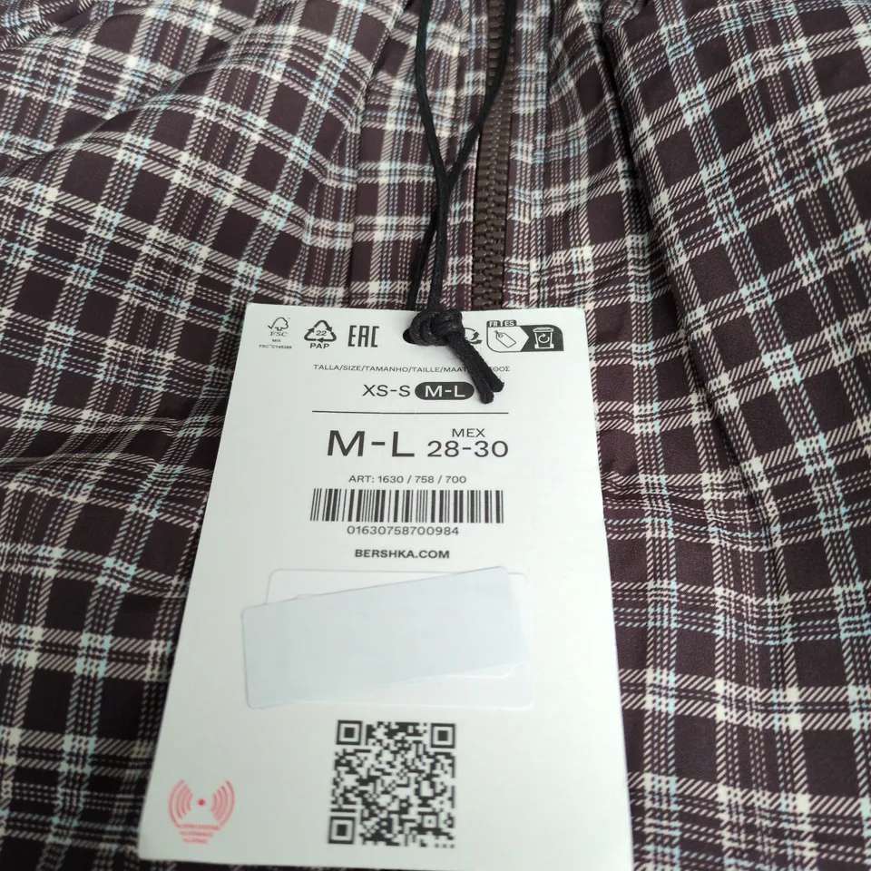 BERSHKA BROWN CHECK MEDIUM/LARGE ZIP UP JACKET WITH TAGS