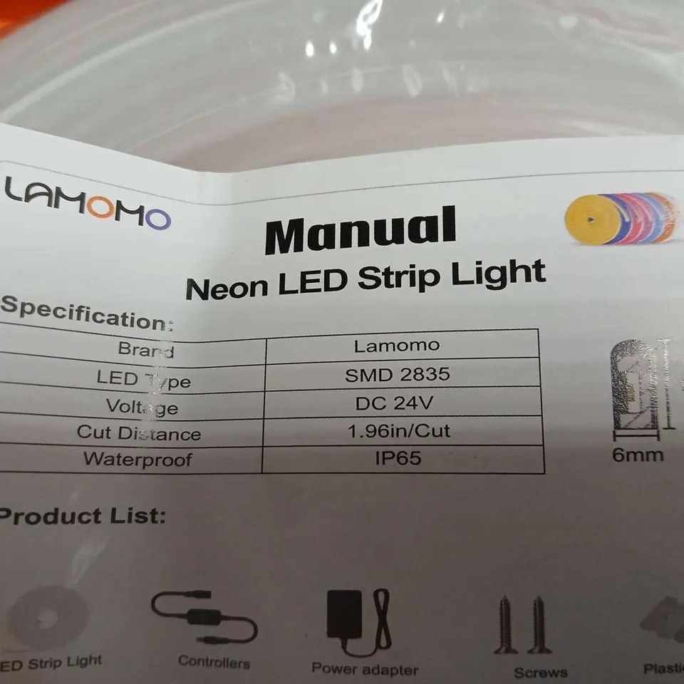 LAMOMO NEON LED STRIP LIGHT KIT – 24V DC, IP65 WATERPROOF, 6MM WIDTH
