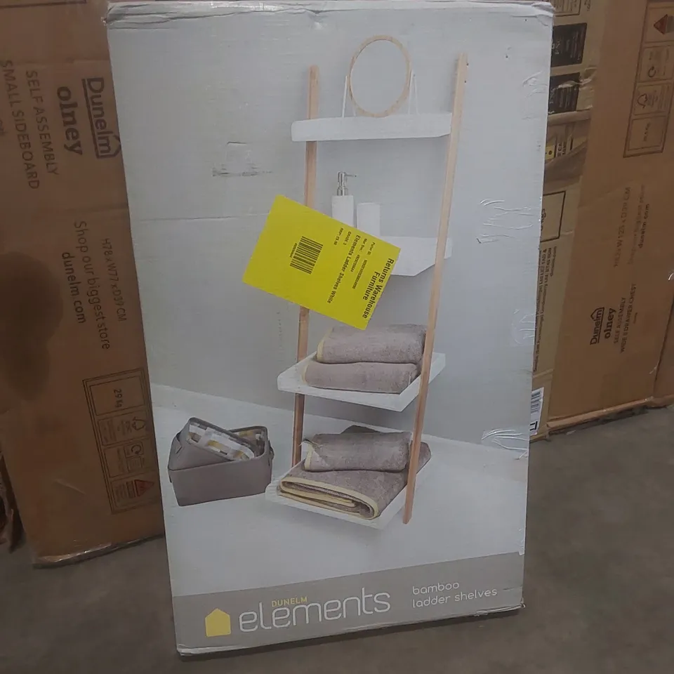 BOXED DUNELM ELEMENTS BAMBOO LADDER SHELF (1 BOX)