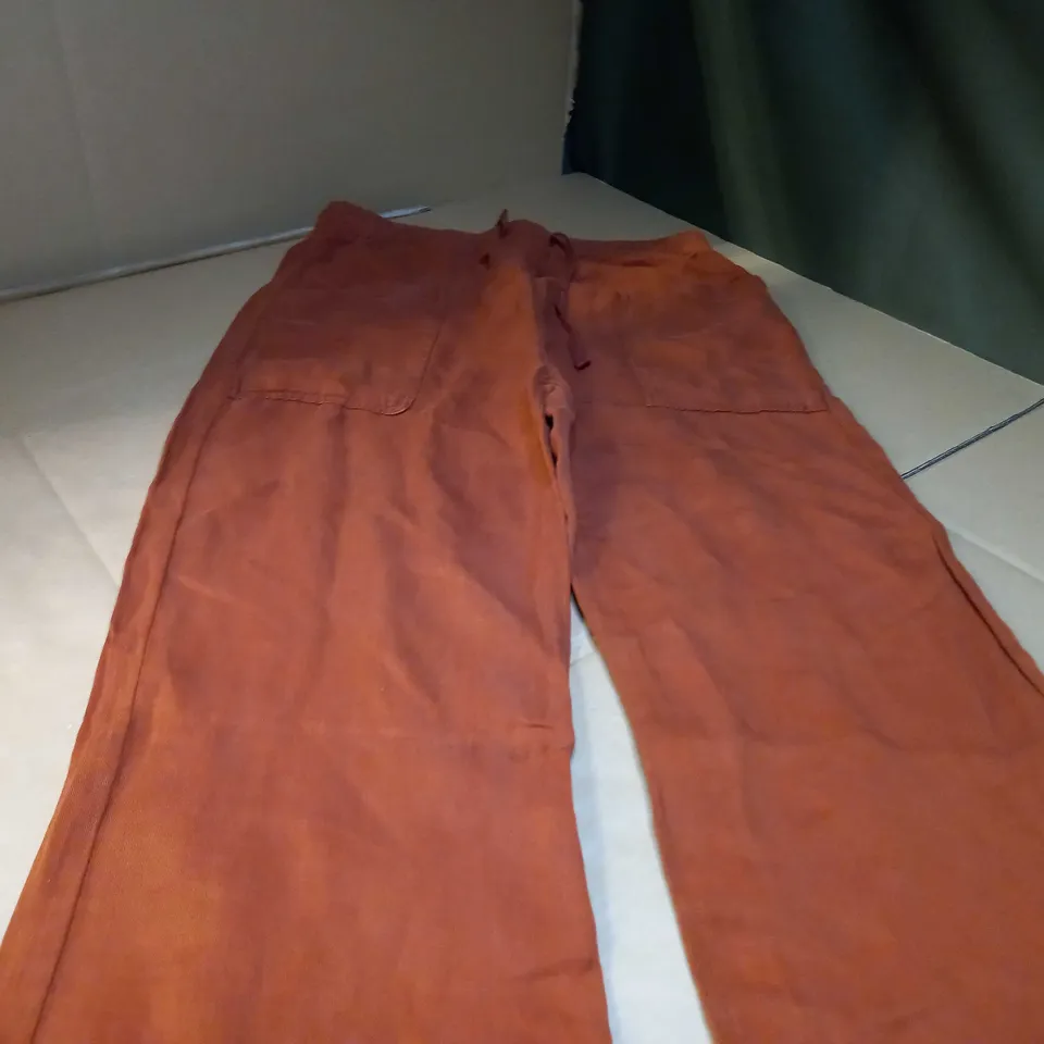 ZARA RUST LINEN LOOK WIDE LEG TROUSERS - MEDIUM