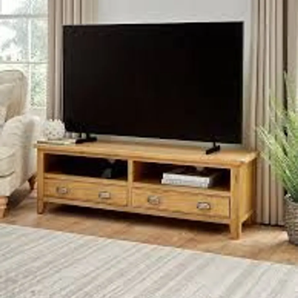 BOXED WOODLAND LARGE TV UNIT - OAK - FITS UP TO 55 INCH TV (1 BOX) RRP £259
