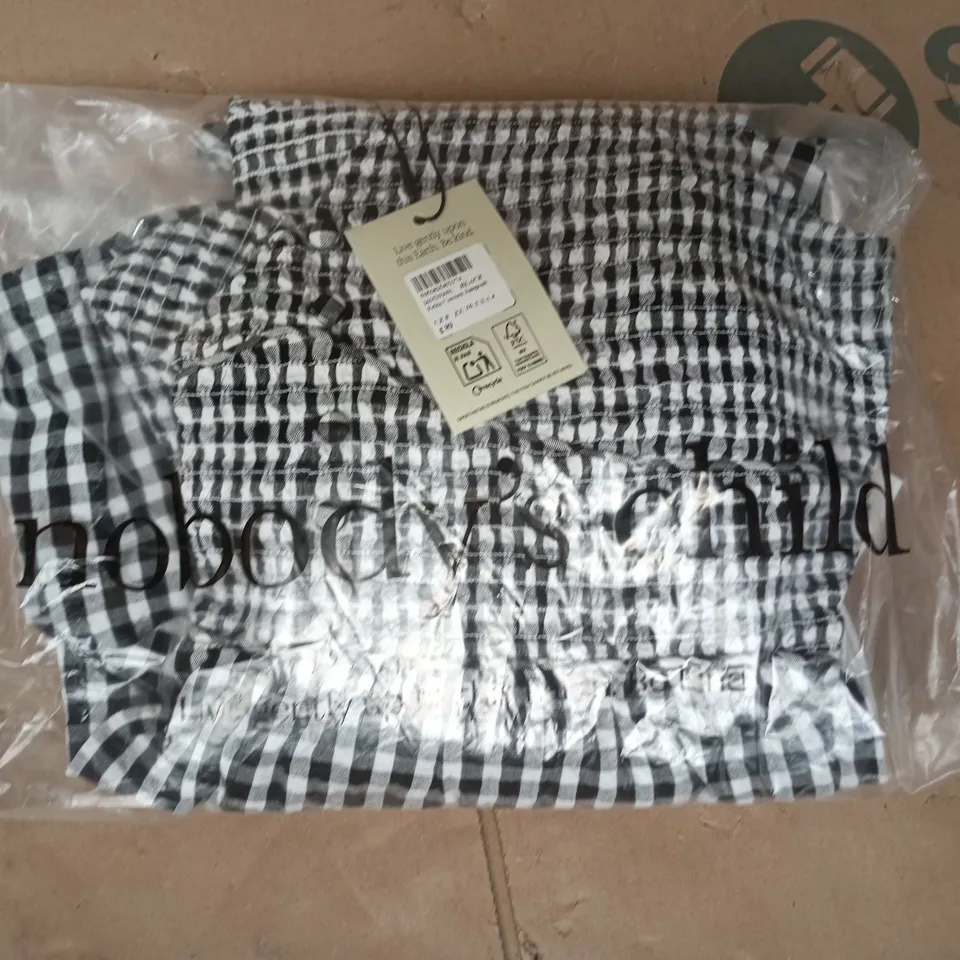 BAGGED NOBODY'S CHILD PETITE CARMEN JUMPSUIT IN BLACK/WHITE SIZE UK 8