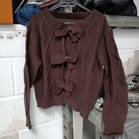 BROWN KNIT CARDIGAN WITH BOW DETAILS (