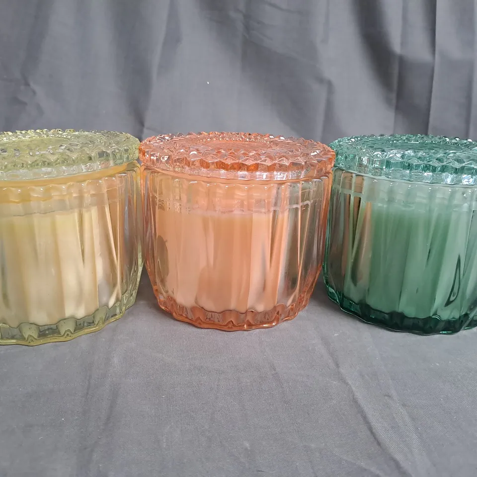 BOXED HOME WORX GLASS THREE WICK CANDLES WITH LIDS