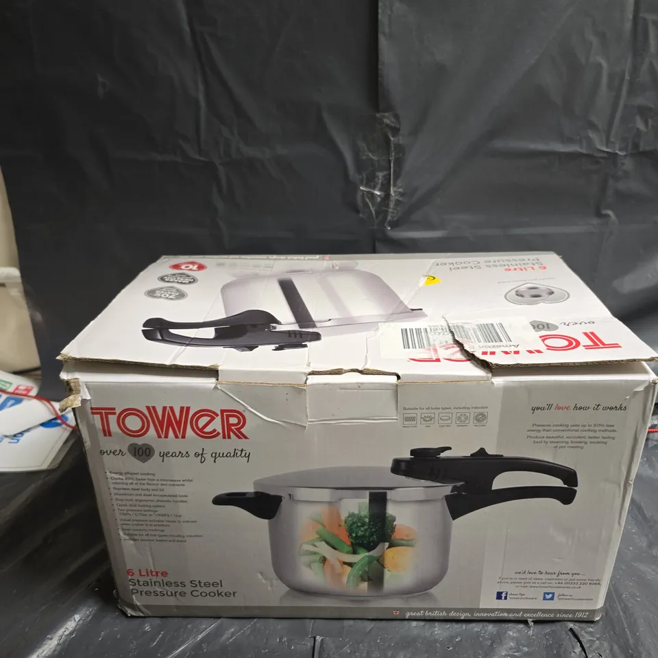 TOWER 6 LITRE STAINLESS STEEL PRESSURE COOKER – BOXED