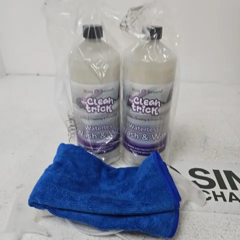 CLEAN TRICK WATERLESS WASH & WAX – 2 X BOTTLES WITH BLUE MICROFIBER CLOTH