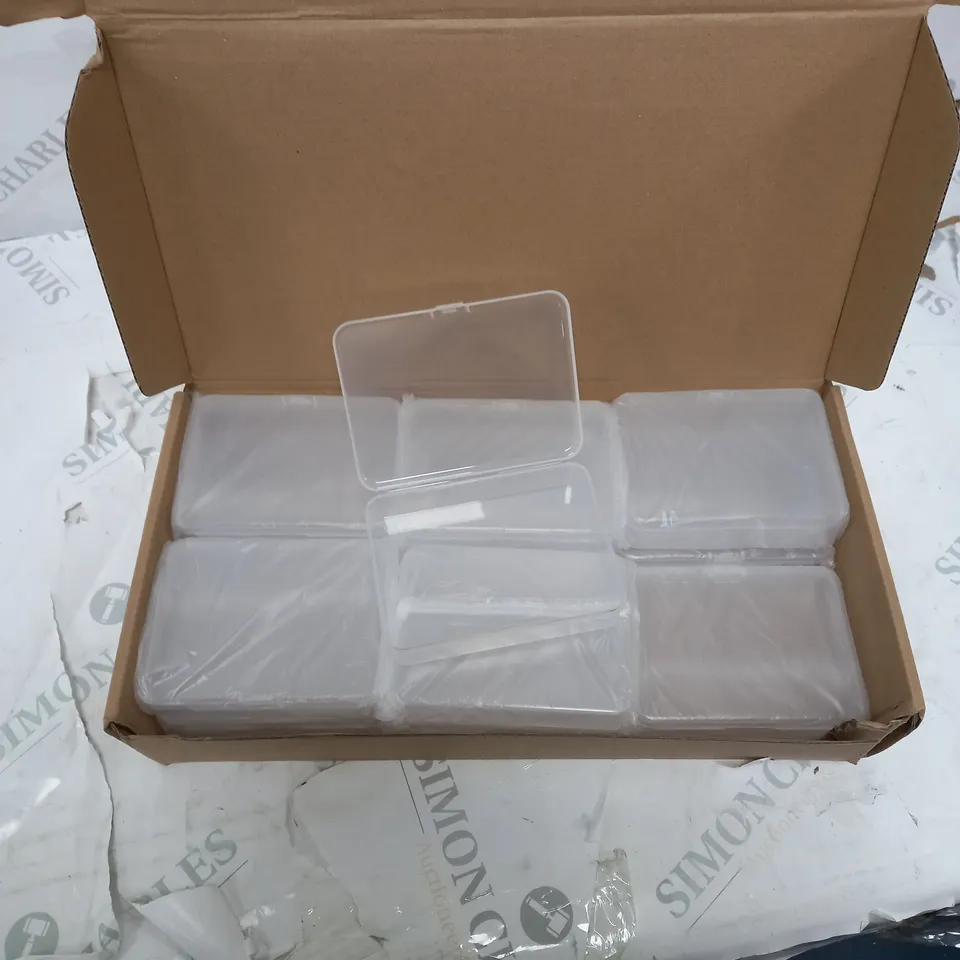 12 RECTANGULAR PLASTIC CONTAINERS 85 X 28MM