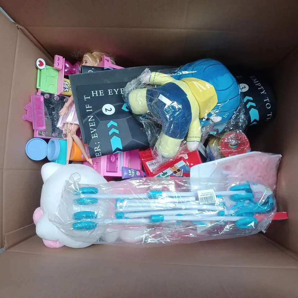 LARGE BOX OF ASSORTED TOYS AND GAMES TO INCLUDE TEDDIES, BARBIE AND CARD GAMES - COLLECTION ONLY