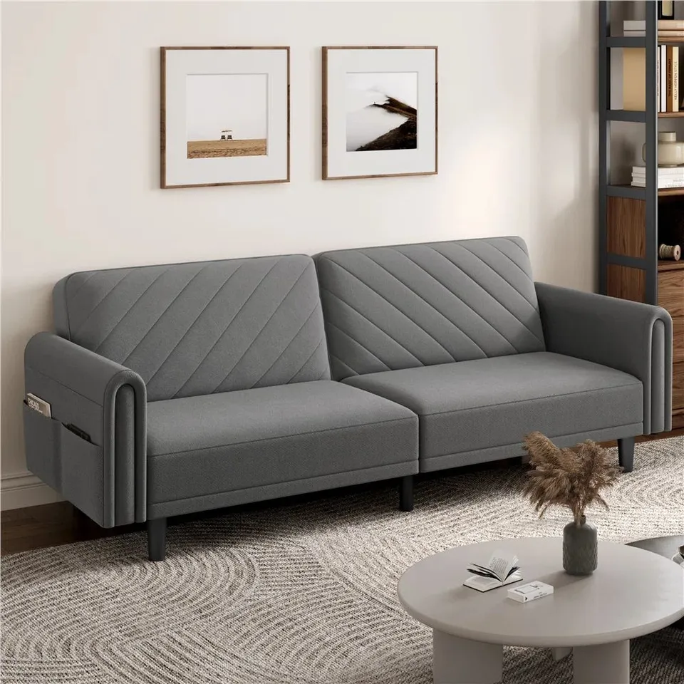 BOXED YAHEETECH FABRIC CLICK-CLACK 3-SEATER SOFA - DARK GREY (2 BOXES)