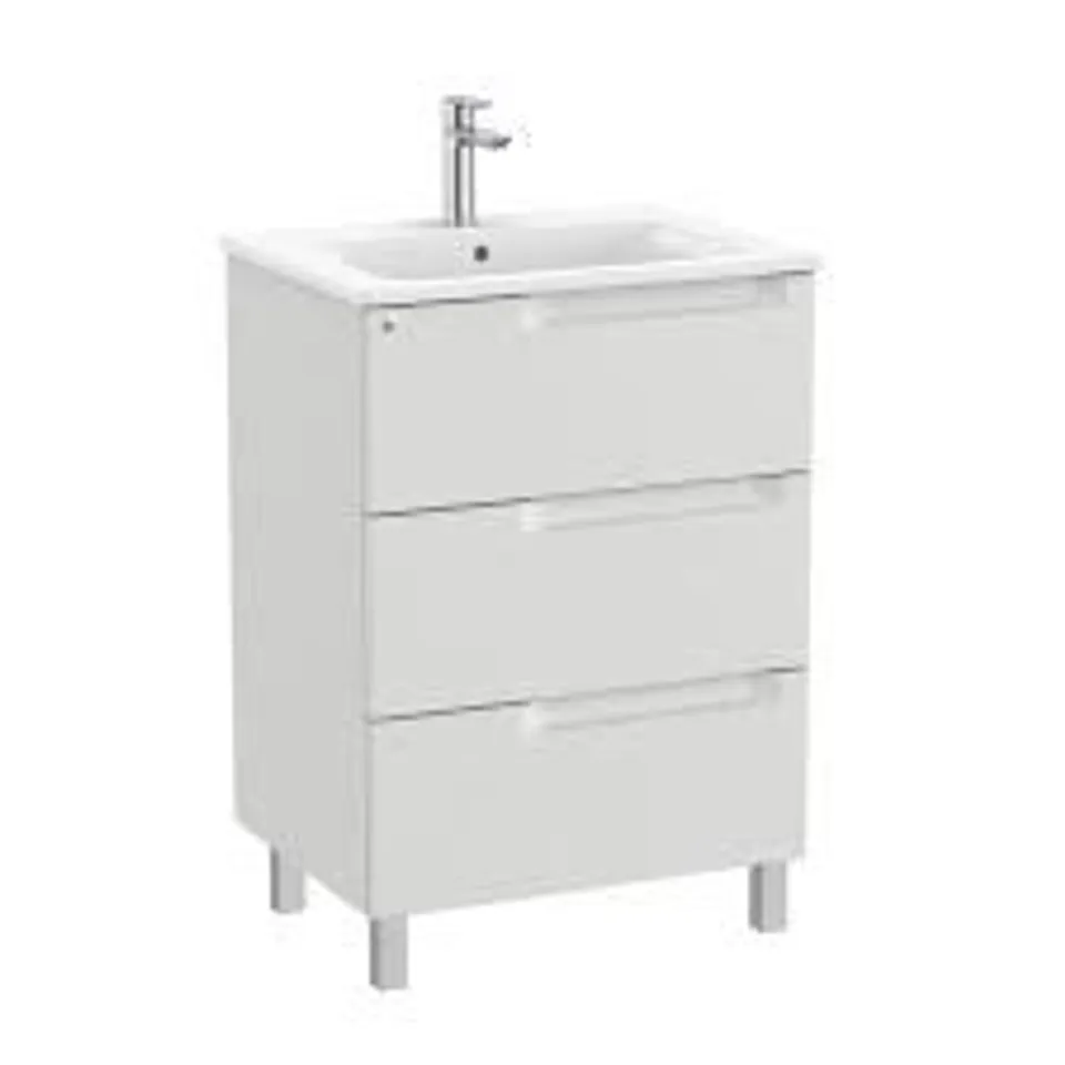 BRAND NEW BOXED ROCA ALEYDA 600 X 460MM STANDARD 3 DRAWER UNIT BASE ONLY - PEBBLE GREY