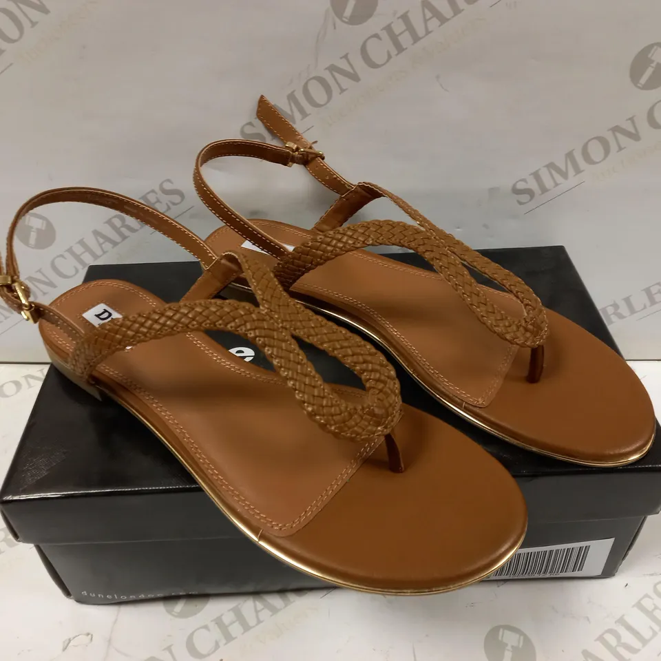 BRAND NEW DUNE TAN BRAIDED LOOP SANDAL - SIZE 6