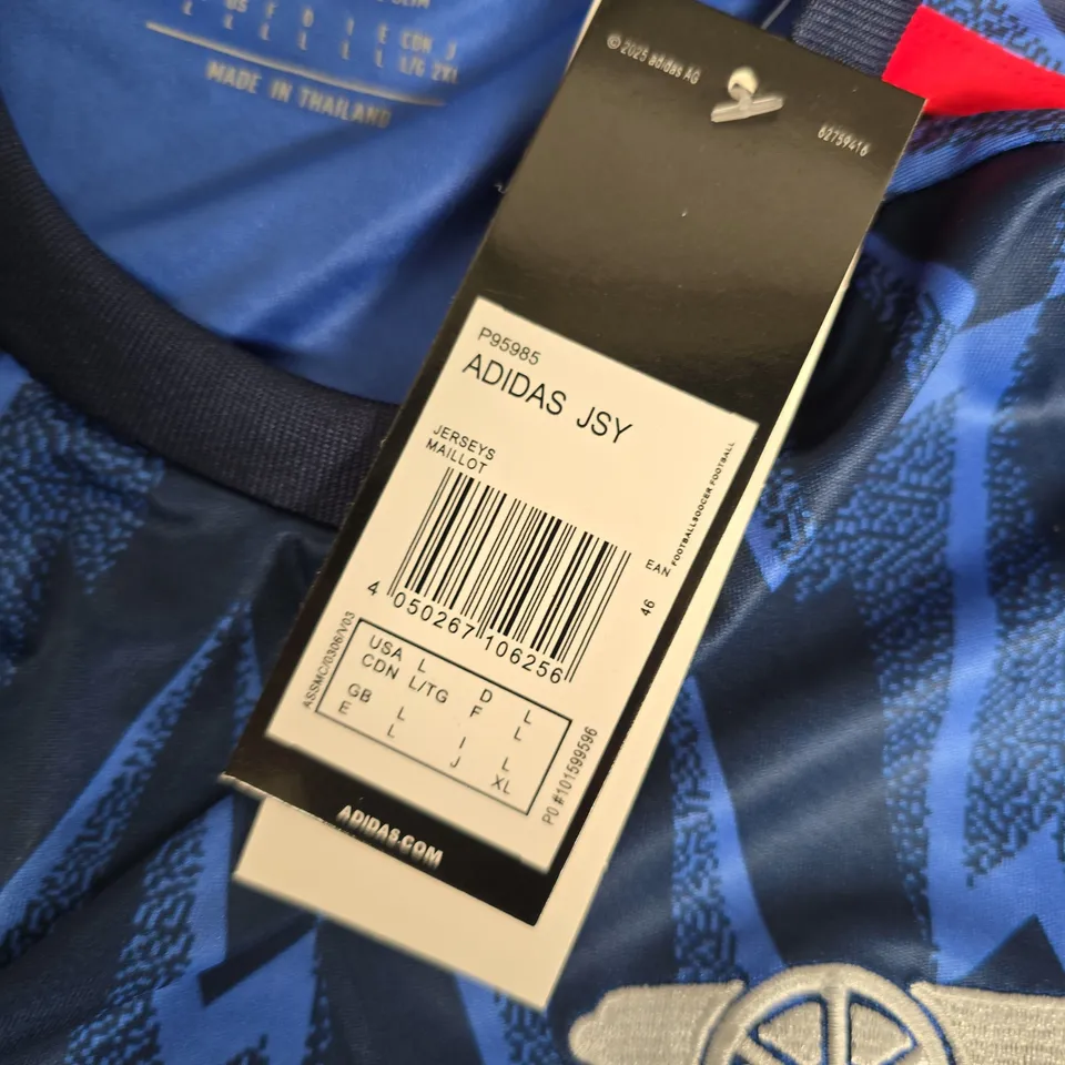 ARSENAL FC ADIDAS AWAY JERSEY – BLUE ZIGZAG, SIZE L, SLIM FIT
