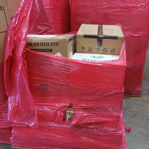 PALLET CONTAINING VARIOUS ASSORTED BOXED HOUSEHOLD ITEMS TO INCLUDE: AIR FRYERS, TOWER FANS, RADIATOR ETC