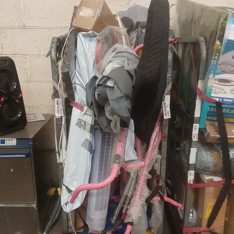 CAGE CONTAINING A LARGE QUANTITY OF ASSORTED ITEMS INCLUDING: FAN, EXERCISE MATS ECT - CAGE NOT INCLUDED