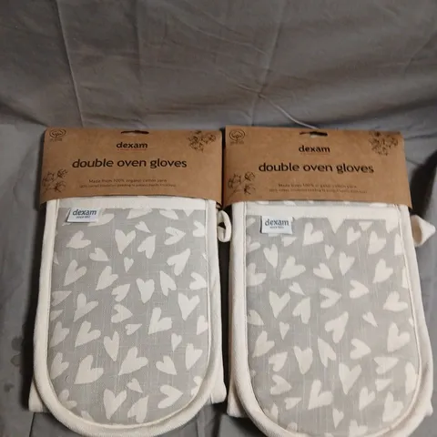 2 X ORGANIC COTTON YARN HEART DESIGN DOUBLE OVEN GLOVES 