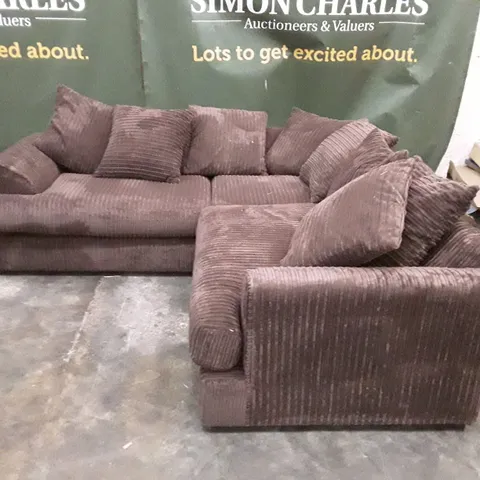 QUALITY DESIGNER L-SHAPED SOFA - BROWN CORDUROY FABRIC
