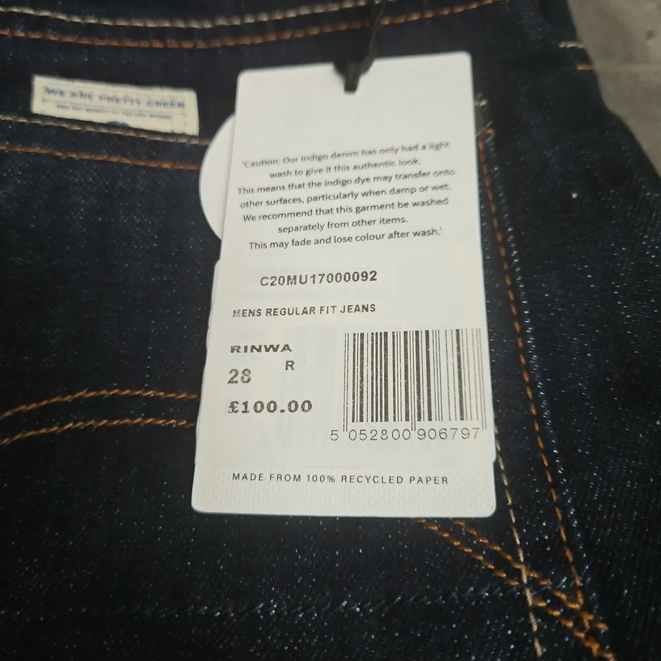 PRETTY GREEN MEN'S REGULAR FIT JEANS – DARK INDIGO DENIM UK 28 R