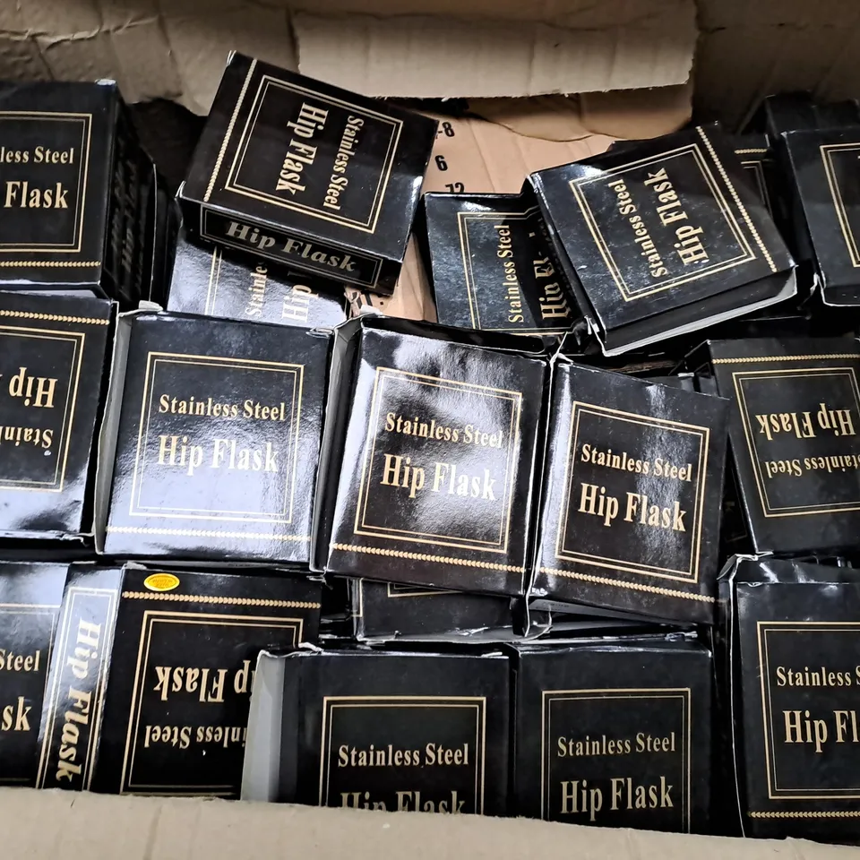 LARGE BOX OF APPROX 50 ASSORTED STAINLESS STEEL HIP FLASKS