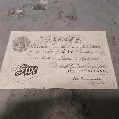 BANK OF ENGLAND KO PEPPIATT £5 WHITE 25/04/1935 NAZI FORGED BANKNOTE 