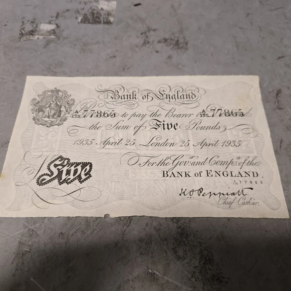 BANK OF ENGLAND KO PEPPIATT £5 WHITE 25/04/1935 NAZI FORGED BANKNOTE 
