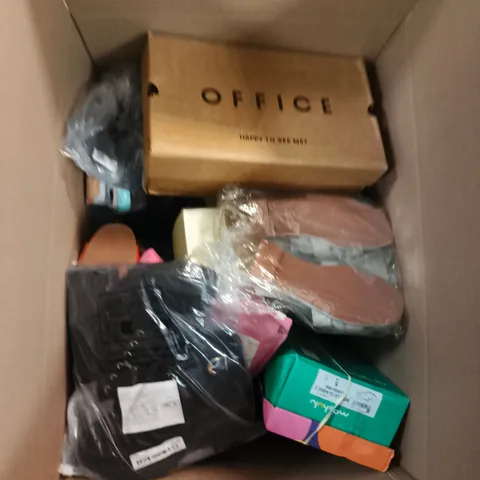 BOX OF APPROXIMATELY 10 PAIRS OF ASSORTED SHOES IN VARIOUS COLOUR, STYLES AND SIZES