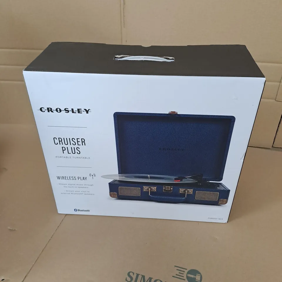 BOXED CROSLEY CRUISER PLUS PORTABLE TURNTABLE WIRELESS PLAY