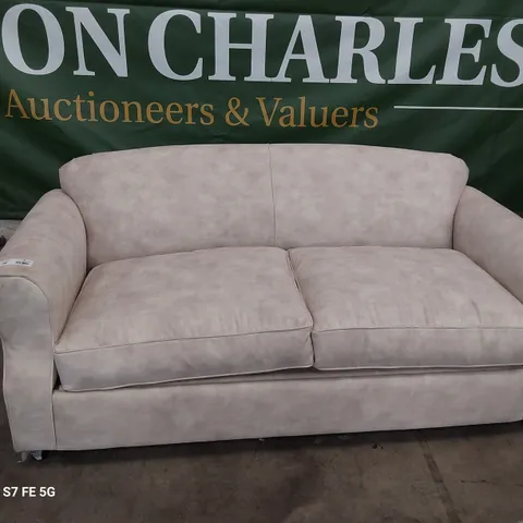 DESIGNER CHILMARK THREE SEARER METAL ACTION SOFABED ALMONGPD PLUSH FABRIC
