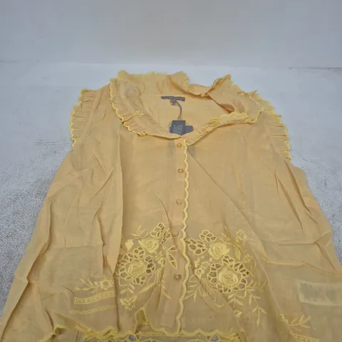 OLIVER BONAS YELLOW CUTWORK SCALLOP BLOUSE – UK 14