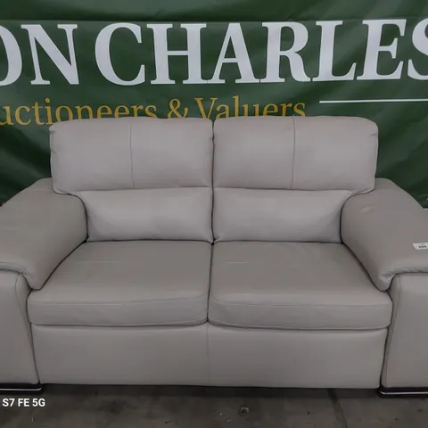 QUALITY ITALIAN DESIGNER GRADO FIXED TWO SEATER SOFA CHALK LEATHER