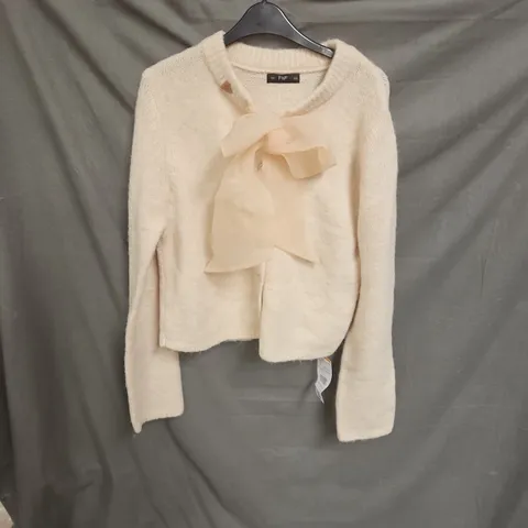 F&F CREAM KNIT SWEATER WITH BOW – UK M (EUR M)