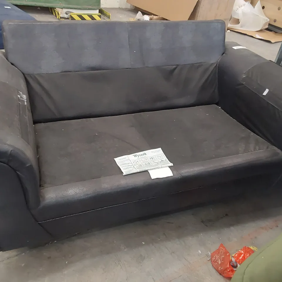 DESIGNER TWO SEATER SOFA FRAME BLACK FAUX LEATHER 