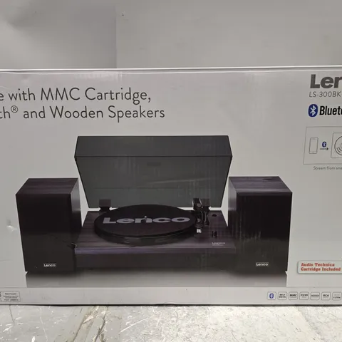 BOXED LENCO LS-300BK V2 TURNTABLE WITH MMC CARTRIDGES & BLUETOOTH AND WOODEN SPEAKERS 