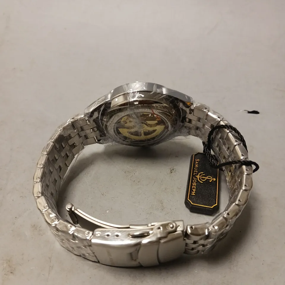 BOXED SAMUEL JOSEPH SKELETON JUBILEE STEEL WATCH