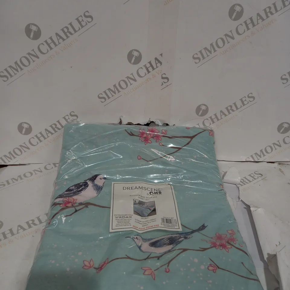 PACKAGED DREAMSCENE OHS BLOSSOM BIRD DUCK EGG DUVET SET 