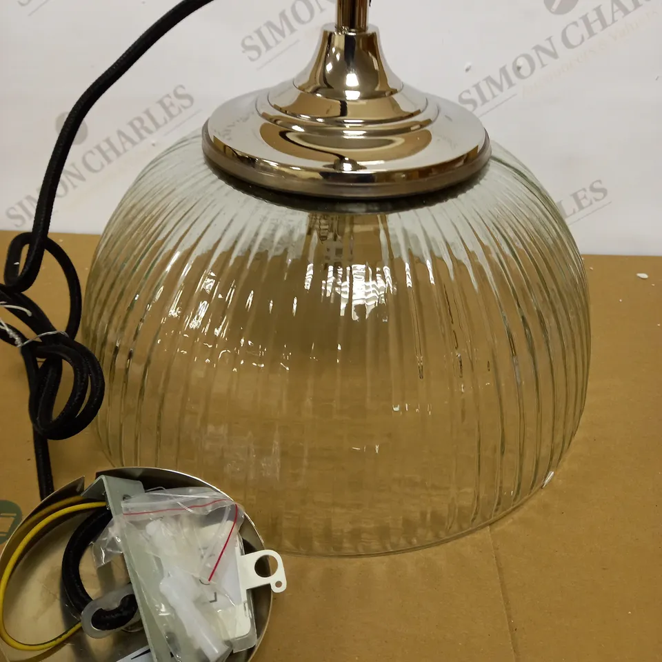 DAR LIGHTING YAMBOL PENDANT POLISHED NICKEL CLEAR GLASS LIGHT FIXTURE