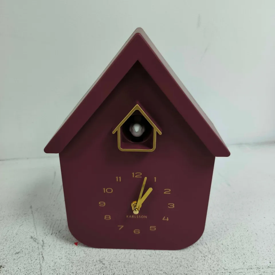 BOXED KARLSSON WALL CLOCK SOLO COLOUR CUCKOO BURGUNDY RED