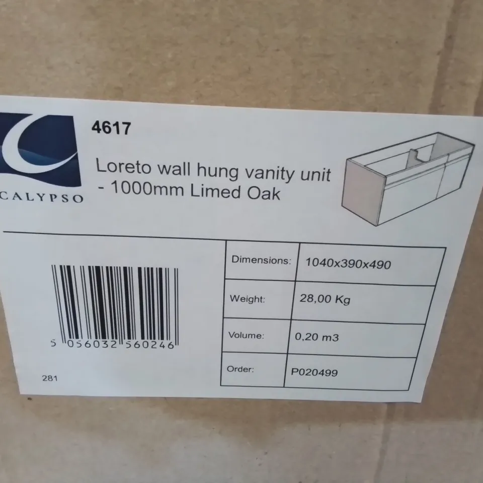 BOXED AS NEW CALYPSO LORETO WALL HUNG VANITY UNIT - 1000MM IN LIMED OAK