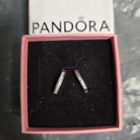PANDORA SILVER-TONE BAR DROP EARRINGS WITH CUBIC ZIRCONIA