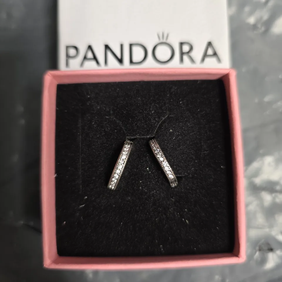 PANDORA SILVER-TONE BAR DROP EARRINGS WITH CUBIC ZIRCONIA